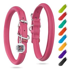 Ultra Soft Rolled Leather Dog Collar for Small Dogs Soft Padded for Medium Dogs Male and Female Dog Collar 21-24 inch Neck Pink Color